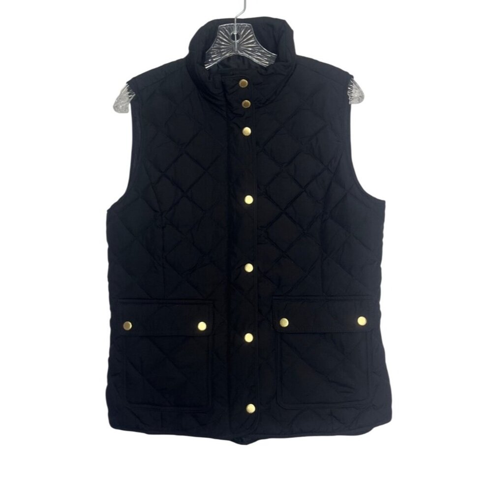 Talbots‎ Quilted Down Vest Small Black New Gold Snap Buttons Zipper
